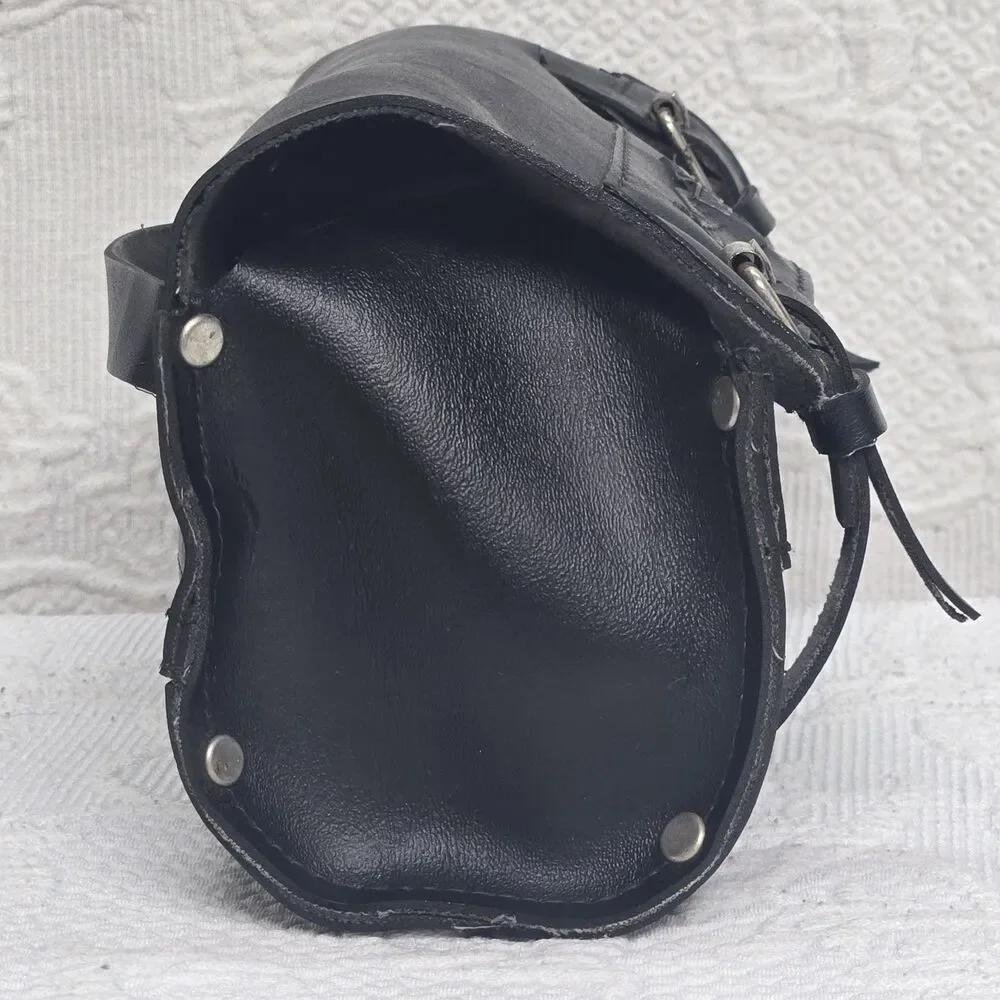 Vintage Harley Davidson Cycle Black Leather Motorcycle Travel Bag Case Biker